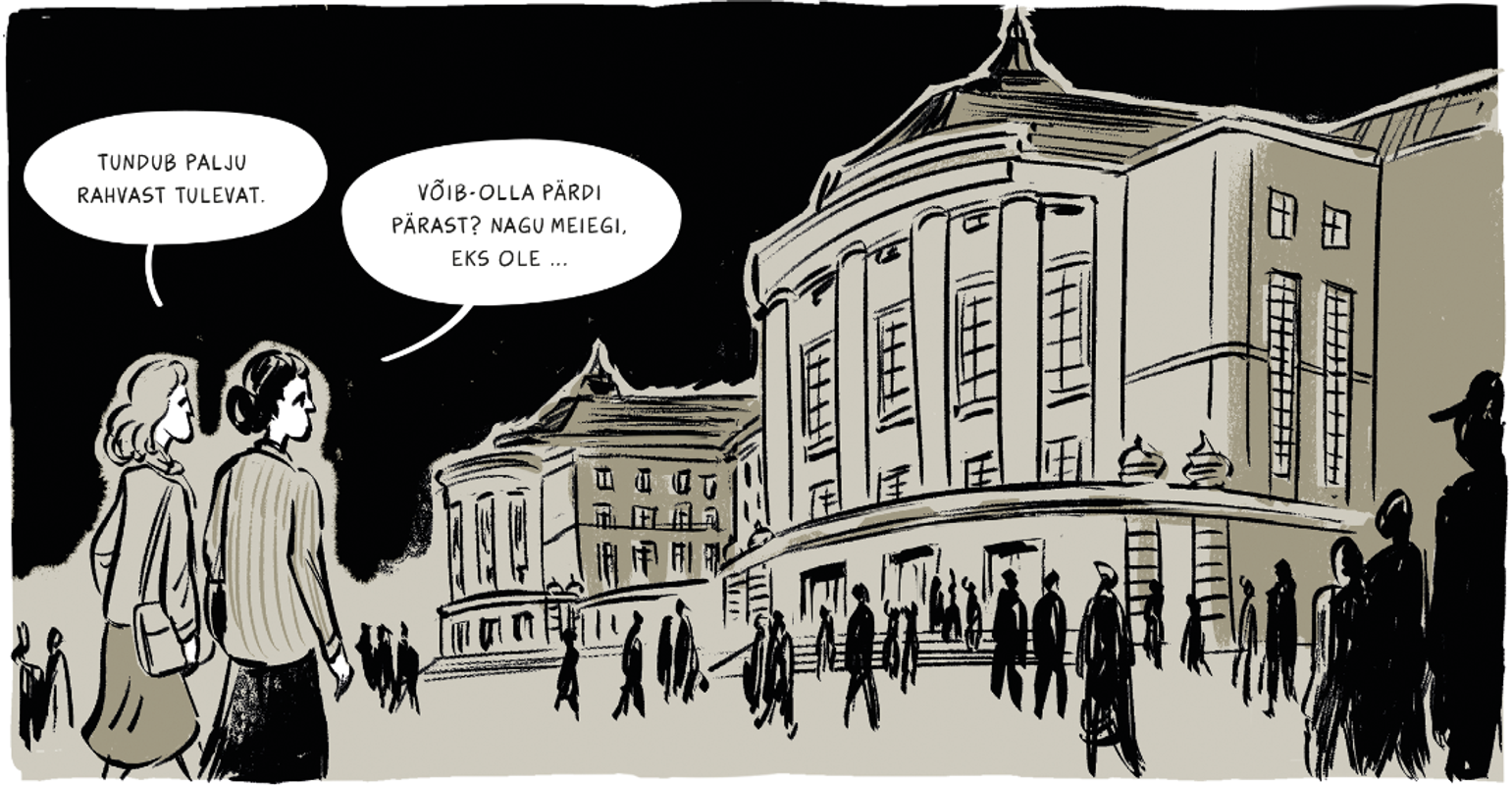 illustratie uit Kahe heli vahel - Joonas Sildre