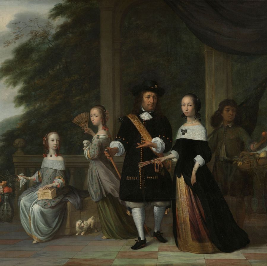 Portret van Pieter Cnoll, Cornelia van Nijenroode, hun dochters en twee tot slaaf gemaakte bedienden (Batavia, 1665) van Jacob Coeman [Rijksmuseum]