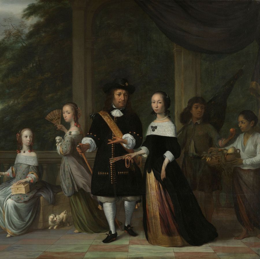 Portrait of Pieter Cnoll, Cornelia van Nijenroode, their daughters and two enslaved servants (Batavia, 1665) by Jacob Coeman [Rijksmuseum]